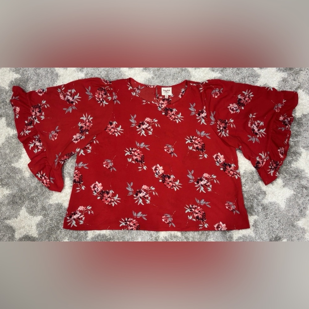 Hayden Los Angeles Women's Floral Blouse Size 1XL Red 3/4 Sleeve